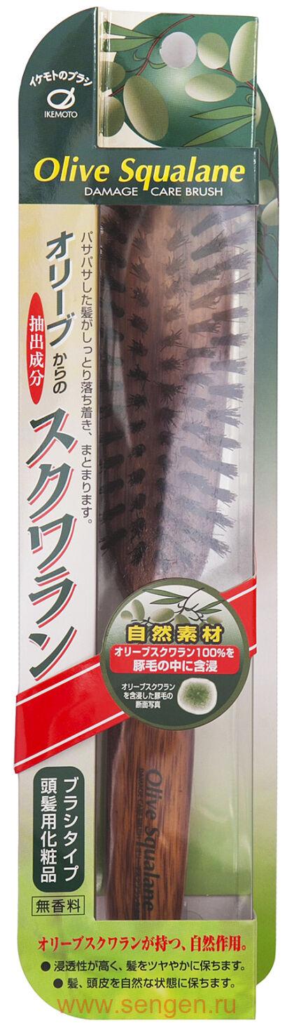 Расческа Ikemoto Olive Squalane Impregnated Brush, с натуральной щетиной и оливковым скваланом.