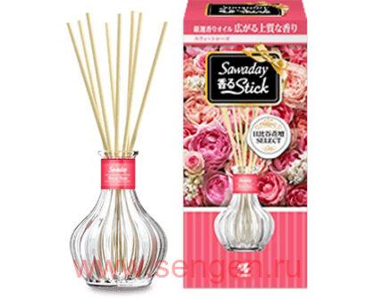 Натуральный аромадиффузор для дома KOBAYASHI Sawaday Stick Parfum Sweet Rose, с ароматом цветочного букета, стеклянный флакон 70мл, 8 палочек.