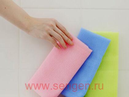 Массажная мочалка AISEN AWATATSU жесткая, удлиненная, голубая, 28Х110см.