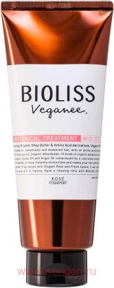 Увлажняющая органическая маска для волос KOSE Bioliss Veganee Botanical Moist, с натуральными маслами, аминокислотами и растительными экстрактами, с ароматом розы и черной смородины, туба 200г.