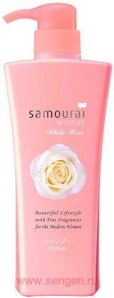 Шампунь для увлажнения, повышения эластичности и придания блеска волосам SPR JAPAN Samourai Woman White Rose, с ароматом белой розы и фруктовыми оттенками, 550мл.