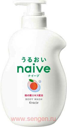 Жидкое мыло для тела KRACIE Naive Body Soap Peach, с экстрактом листьев персикового дерева, с ароматом сочного персика, помпа 530мл.