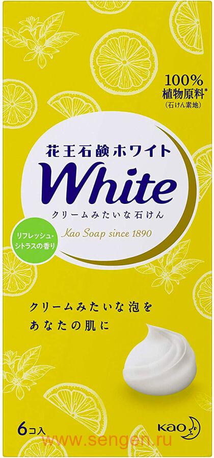 Кусковое крем-мыло KAO White Refresh Citrus, со скваланом, с освежающим ароматом цитрусовых, 6 X 85г.