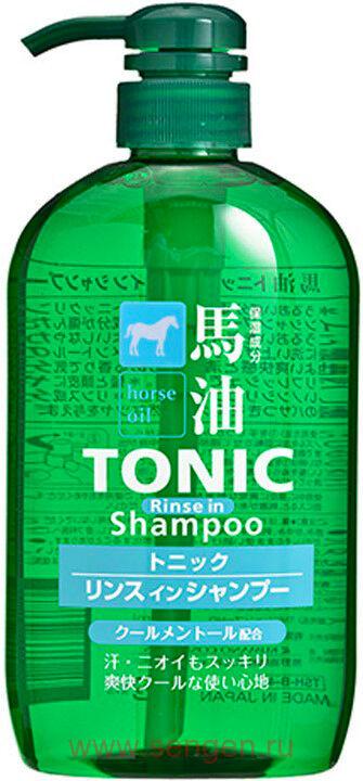 Тонизирующий шампунь-кондиционер для мужчин KUMANO YUSHI Horse Oil Tonic Rinse in Shampoo, с лошадиным маслом и ароматом ментола, 600мл.