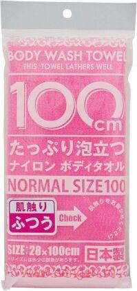 Массажная мочалка для тела YOKOZUNA Shower Body Towel Normal Pink, средней жесткости, розовая. Размер 28Х100см.