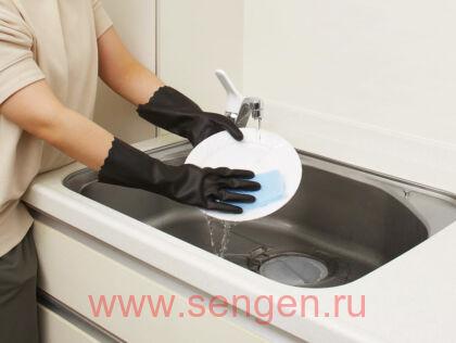 Перчатки виниловые для бытовых и хозяйственных нужд ST Family Premium Protect, с двухслойной структурой и противовирусной обработкой поверхности, чёрные (внутри розовые), 1пара.