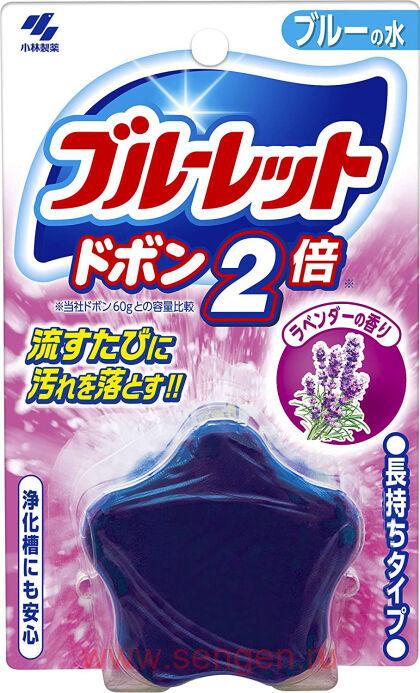 Таблетка для бачка унитаза очищающая и дезодорирующая, KOBAYASHI Bluelet Dobon Double Lavender, с эффектом окрашивания воды, с ароматом лаванды, 120г