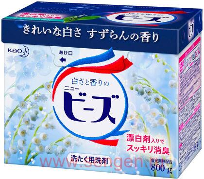Стиральный порошок KAO NEW BEADS с кислородным отбеливателем и ароматом ландыша (без фосфатов), 800гр.
