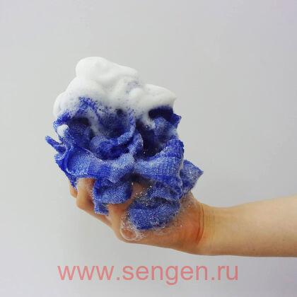 Мужская массажная мочалка для тела OHE Men's Towel Nylon Towel Regular, средней жесткости, синяя в полоску, размер 28Х120см.