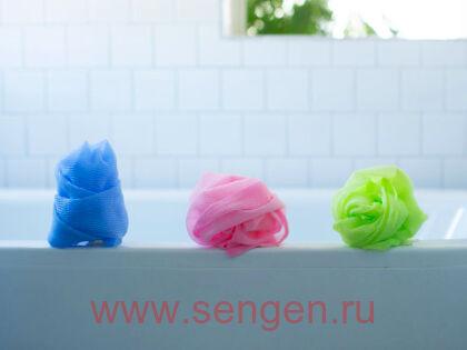 Массажная мочалка AISEN AWATATSU жесткая, удлиненная, голубая, 28Х110см.