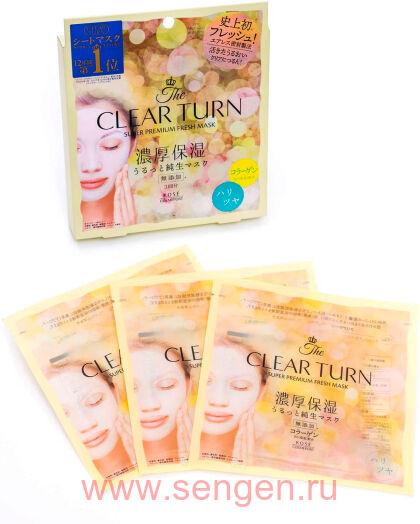 Тканевая маска для лица KOSE Clear Turn Premium Fresh Mask Firm&Shiny, освежающая и повышающая упругость, 3шт.