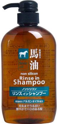 Шампунь-кондиционер KUMANO YUSHI Horse Oil Rinse in Shampoo, с лошадиным маслом, для поврежденных и ломких волос, 600мл.