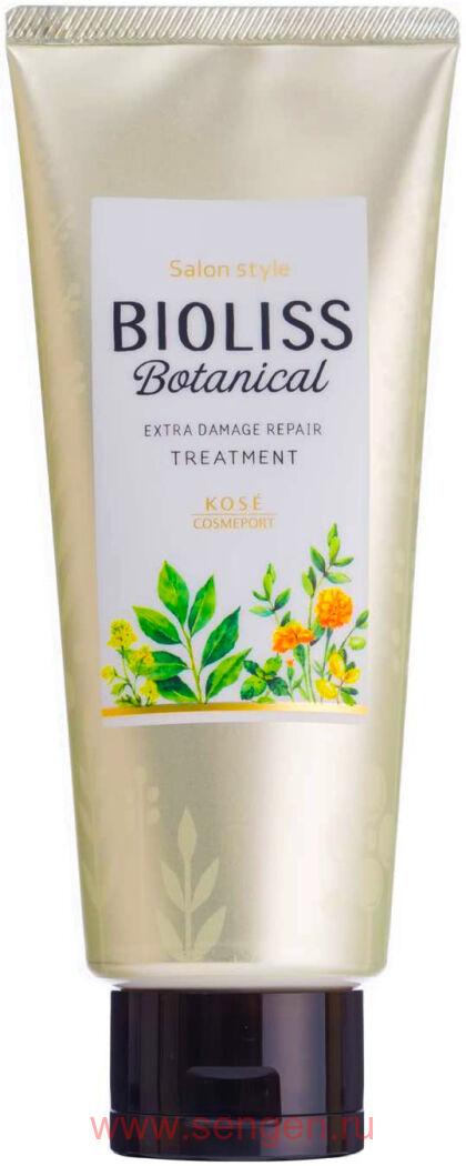 Восстанавливающая маска для поврежденных волос, KOSE Bioliss Botanical Extra Damage Repair, содержащая натуральные и растительные ингредиенты, с цветочно-фруктовым ароматом, 200г.
