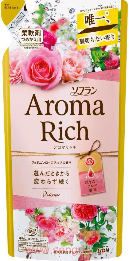 Кондиционер для белья LION Aroma Rich Diana, c ароматом малины, английской розы и магнолии, мягкая упаковка, 400мл.