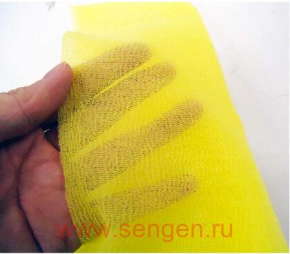 Мочалка для душа OHE Cure 2, средней жесткости из 100% ультратонкого нейлона, жёлтая, размер 28Х110см.