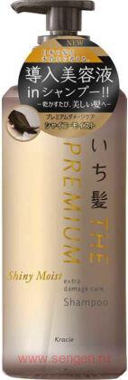 Восстанавливающий и увлажняющий шампунь для волос KRACIE Ichikami The Premium Shiny Moist, с глубоким ароматом цветущей вишни, помпа 480мл.
