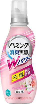 Кондиционер-ополаскиватель для белья KAO Humming W Power Fresh Floral, с антибактериальным и дезодорирующим эффектом, со свежим цветочным ароматом, 530мл.