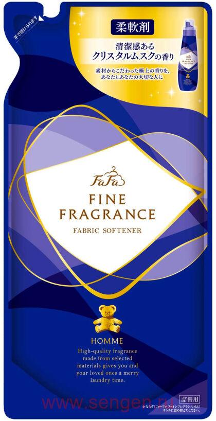 Парфюмированный кондиционер-ополаскиватель для белья NS FAFA JAPAN Fine Fragrance Homme, с ароматом бергамота, жасмина, чая Дарджилинг и бобов тонка, сменная упаковка, 500мл.