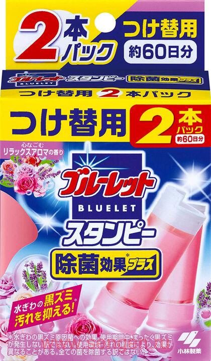 Дезодорирующий очиститель-цветок для туалетов, KOBAYASHI Bluelet Stampy Relaxing Aroma, с цветочным ароматом, запасной блок, 28гХ2шт