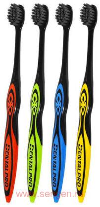 Зубная щётка с платиновой коллоидной керамикой DENTALPRO Black Compact, одноуровневая, средней жесткости.