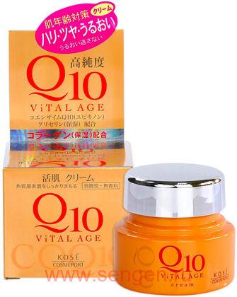 Увлажняющий крем для лица KOSE Vital Age Q10 Cream, с коэнзимом Q10 и морским коллагеном, 40г.
