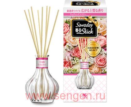 Натуральный аромадиффузор для дома KOBAYASHI Sawaday Stick Parfum Wedding Flower, с цветочно-фруктовым ароматом, стеклянный флакон 70мл, 8 палочек.
