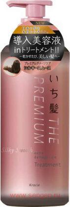 Восстанавливающий бальзам-ополаскиватель KRACIE Ichikami The Premium Silky Smooth, для гладких, шелковистых волос, с глубоким ароматом цветущей вишни, помпа 480г.