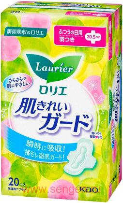 Женские гигиенические прокладки для умеренных выделений KAO "Laurier" Skin Cleanguard, с крылышками, длина: 20,5см, в упаковке 20шт.