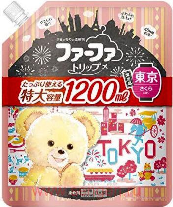 Концентрированный кондиционер для белья NS FAFA JAPAN FaFa Tokyo, с ароматом цветущей сакуры, мягкая упаковка с крышкой, 1200мл.