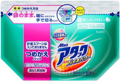 Концентрированный стиральный порошок KAO Attack Highly Active Bio Power, с комплексом активных биоэнзимов, с нежным цветочным ароматом, запасной блок, 810г.