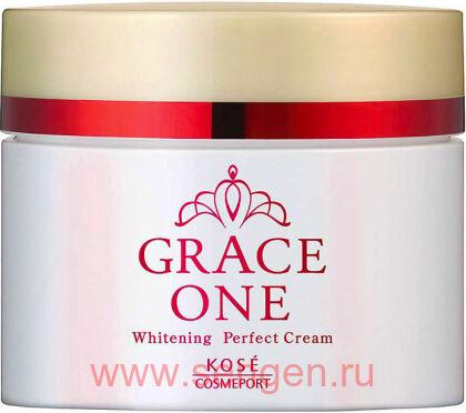Отбеливающий питательный крем для ухода за зрелой кожей лица KOSE Grace One Whitening Perfect Cream, с витамином С и эластином, с нежным ароматом розы, 100г.