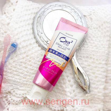 Зубная паста SUNSTAR Ora2 Me Stain Clear, для удаления налета и придания белизны зубам, со вкусом персика и мяты, 130г.