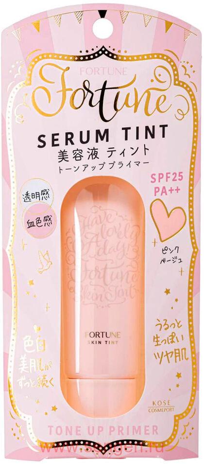 Устойчивая увлажняющая основа под макияж KOSE Fortune Serum Tint Tone Up Primer 02, тон: розово-бежевый, 30г.