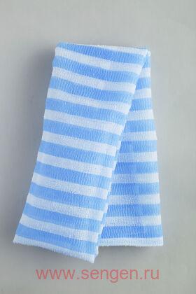 Мочалка массажная AISEN Nylon Men's мужская, удлиненная, жесткая, синяя в полоску, 28х120см.