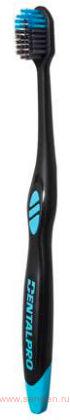 Зубная щётка DENTALPRO Black-Dia Compact, с платиновой коллоидной керамикой и щетиной алмазной формы, с компактной головкой, средней жесткости.