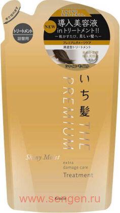 Восстанавливающий и увлажняющий бальзам-ополаскиватель для волос KRACIE Ichikami The Premium Shiny Moist, с глубоким ароматом цветущей вишни, сменная упаковка 340г.