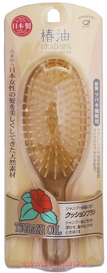 Щетка для волос Ikemoto Head Spa Tsubaki Oil Cushion Brush, с маслом камелии.