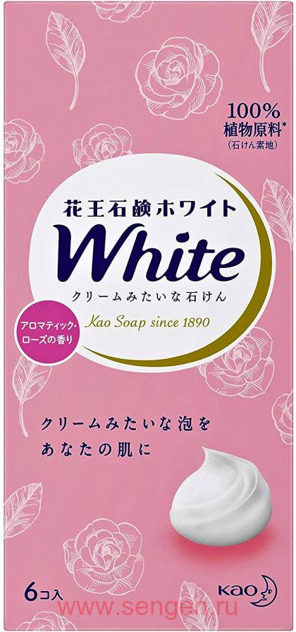 Кусковое крем-мыло KAO White Aromatic Rose, со скваланом, с ароматом роз, 6 X 85г.