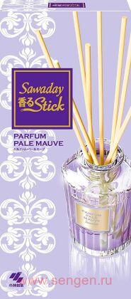 Натуральный аромадиффузор для дома KOBAYASHI Sawaday Scented Stick Parfum Pale Mauve, с мягким фруктово-цветочным ароматом и нотками яблока и календулы, стеклянный флакон 70мл, 8 палочек.