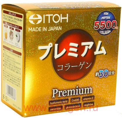 Низкомолекулярный рыбный премиум коллаген ITOH Premium collagen, с добавлением 9-ти активных компонентов для красоты и здоровья, саше 6,5 гр., 30 саше/уп.