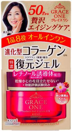 Многофункциональный гелевый крем для ухода за зрелой кожей лица KOSE Grace One Perfect Gel Cream EX, увлажняющий и повышающий упругость кожи, 100г.