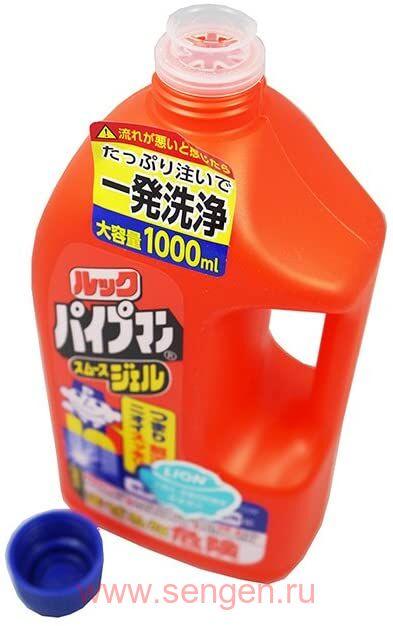 Очищающий и удаляющий запах гель LION Look Pipeman Smooth Gel, для водопроводных и канализационных труб, 1000мл.