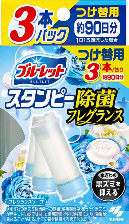 Дезодорирующий очиститель-цветок для туалетов, KOBAYASHI Bluelet Stampy Soap, с ароматом мыла и свежести, запасной блок, 28гХ3шт