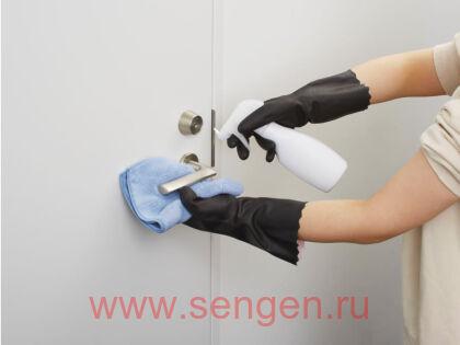 Перчатки виниловые для бытовых и хозяйственных нужд ST Family Premium Protect, с двухслойной структурой и противовирусной обработкой поверхности, чёрные (внутри розовые), 1пара.