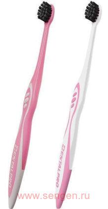 Зубная щётка с платиновой коллоидной керамикой DENTALPRO Black Super Compact, с суперкомпактной головкой, одноуровневая, мягкая.