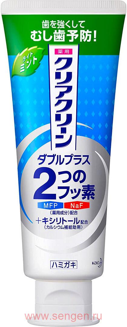 Лечебно-профилактическая зубная паста KAO Clear Clean Double Plus Light Mint, с микрогранулами и ксилитом комплексного действия, 130гр.
