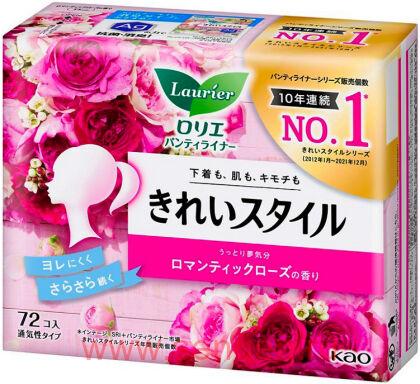 Ежедневные гигиенические прокладки KAO "Laurier" Beautiful Style Romantic Rose, с ароматом розы, длина: 14см, в упаковке 72шт.