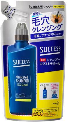 Лечебный шампунь для мужчин KAO Success Extra Cool, с охлаждающим эффектом, с ментолом и эвкалиптом, запасной блок, 320мл.