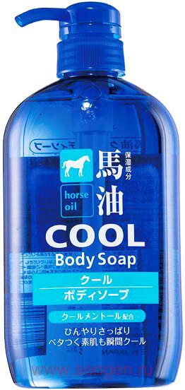 Жидкое мыло для тела KUMANO YUSHI Horse Oil Cool Body Soap, с лошадиным маслом и охлаждающим эффектом ментола, 600мл.
