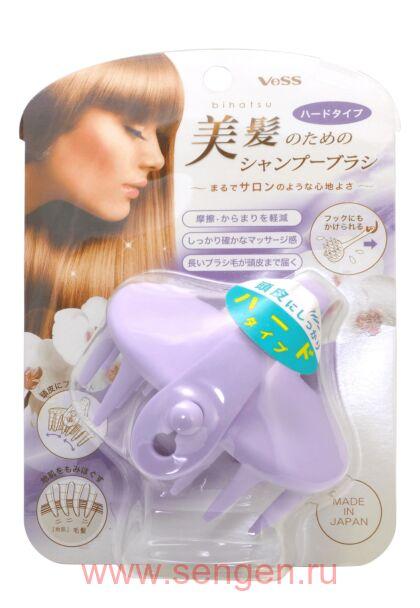 Силиконовая щетка-массажер для мытья головы VeSS Bihatsu Shampoo Brush, сиреневая, 1шт.